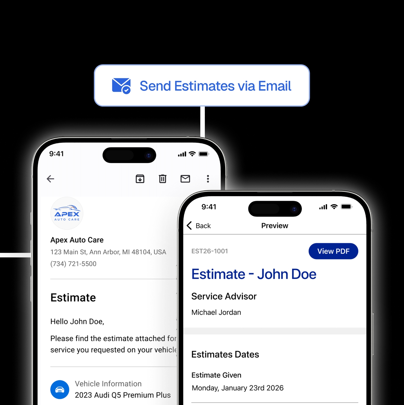 Email the estimate; the customer previews it on their phone
