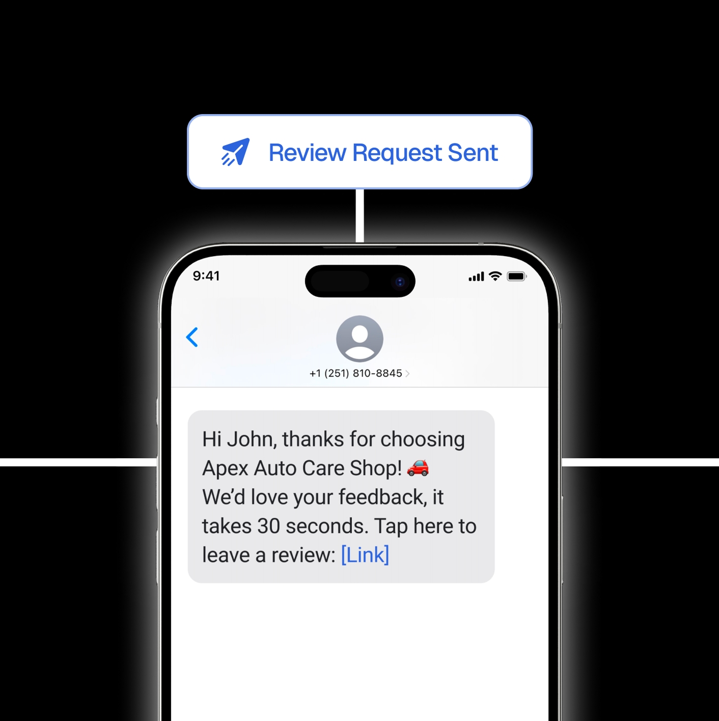 The review request is sent to the customer by text