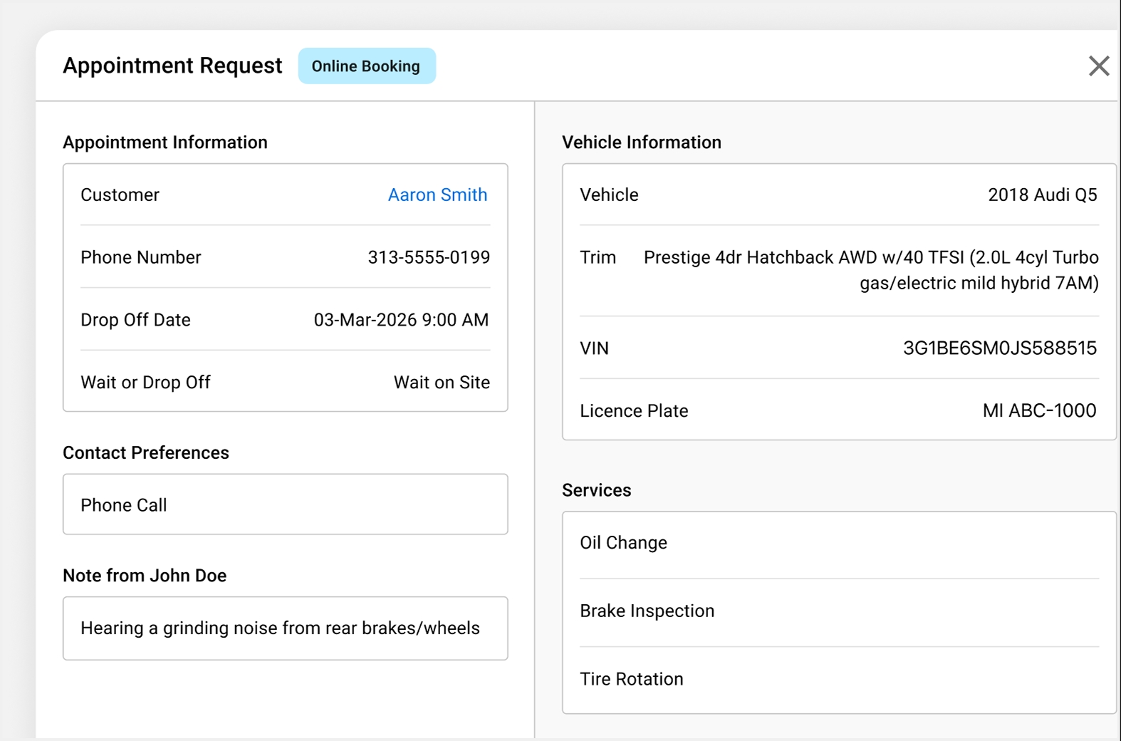 Apex appointment request panel with accept, decline and propose new time actions