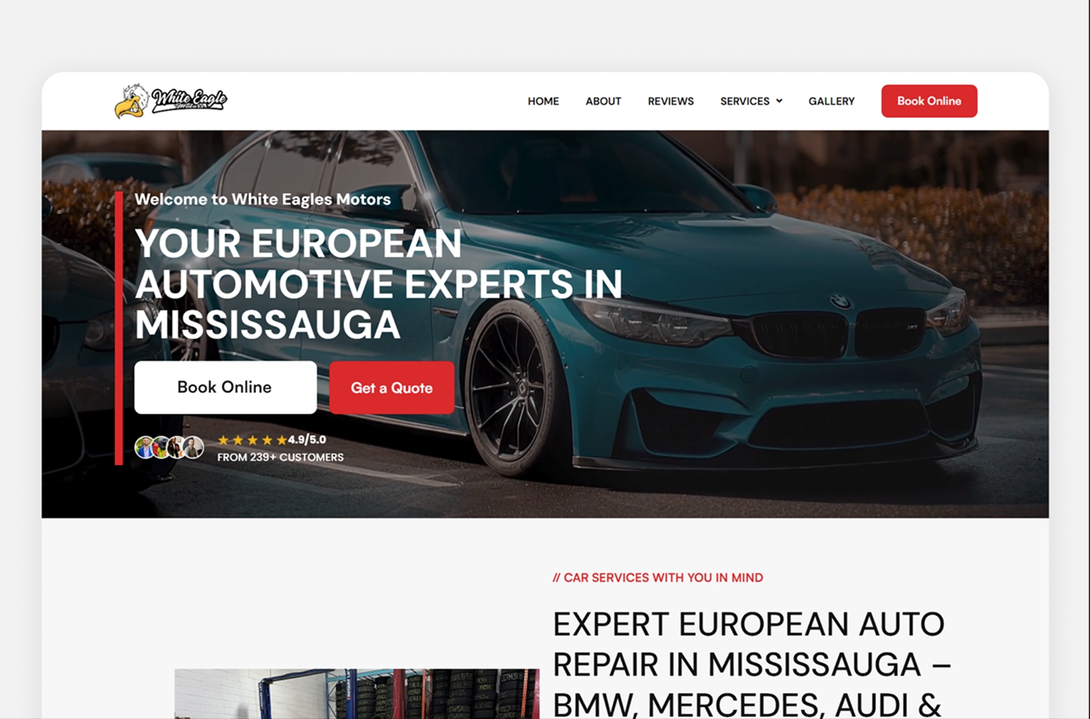 Apex European automotive shop website with a Book Online button